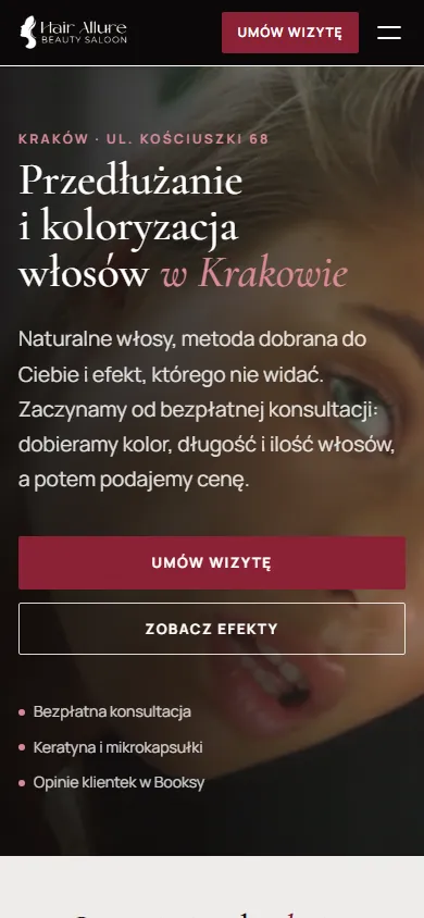 Сайт hairallure.pl, вигляд на телефоні
